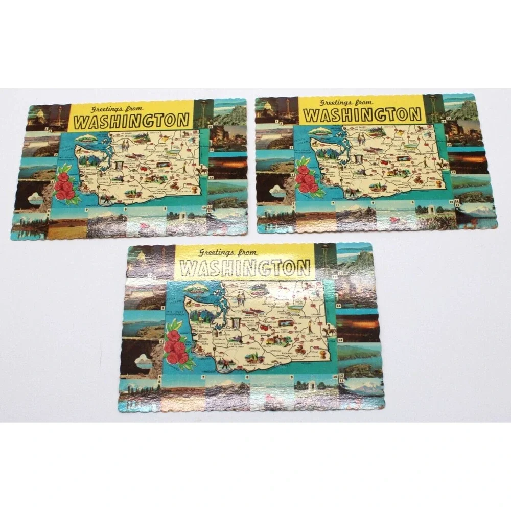 3 Greetings From the State of Washington Vintage Postcards 1960s WA Attractions‎